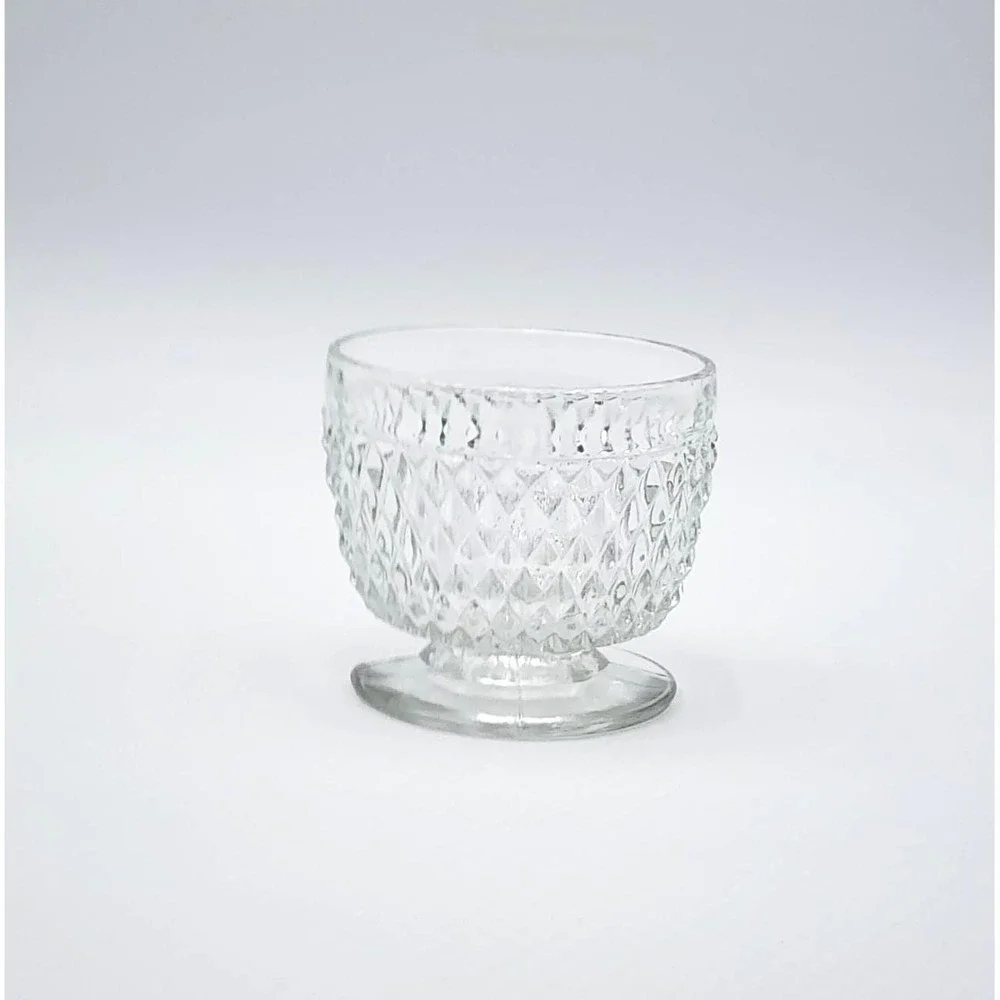 Vintage Clear Pressed Glass Footed Diamond Votive Candle Holder 3.25in